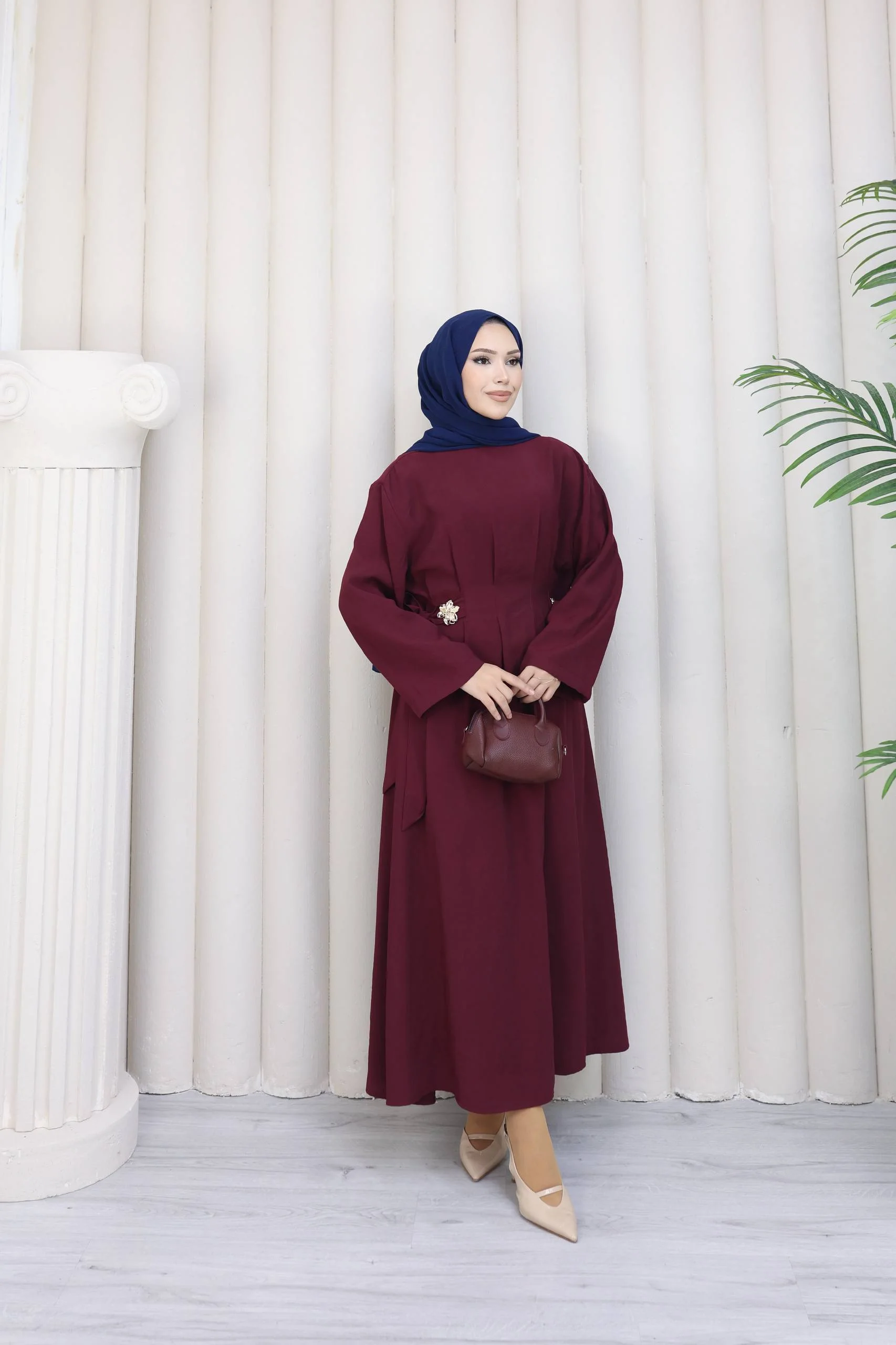 Yandan Tokalı Modal Tencel Elbise – Mevsimlik, Astarsız, İç Göstermez