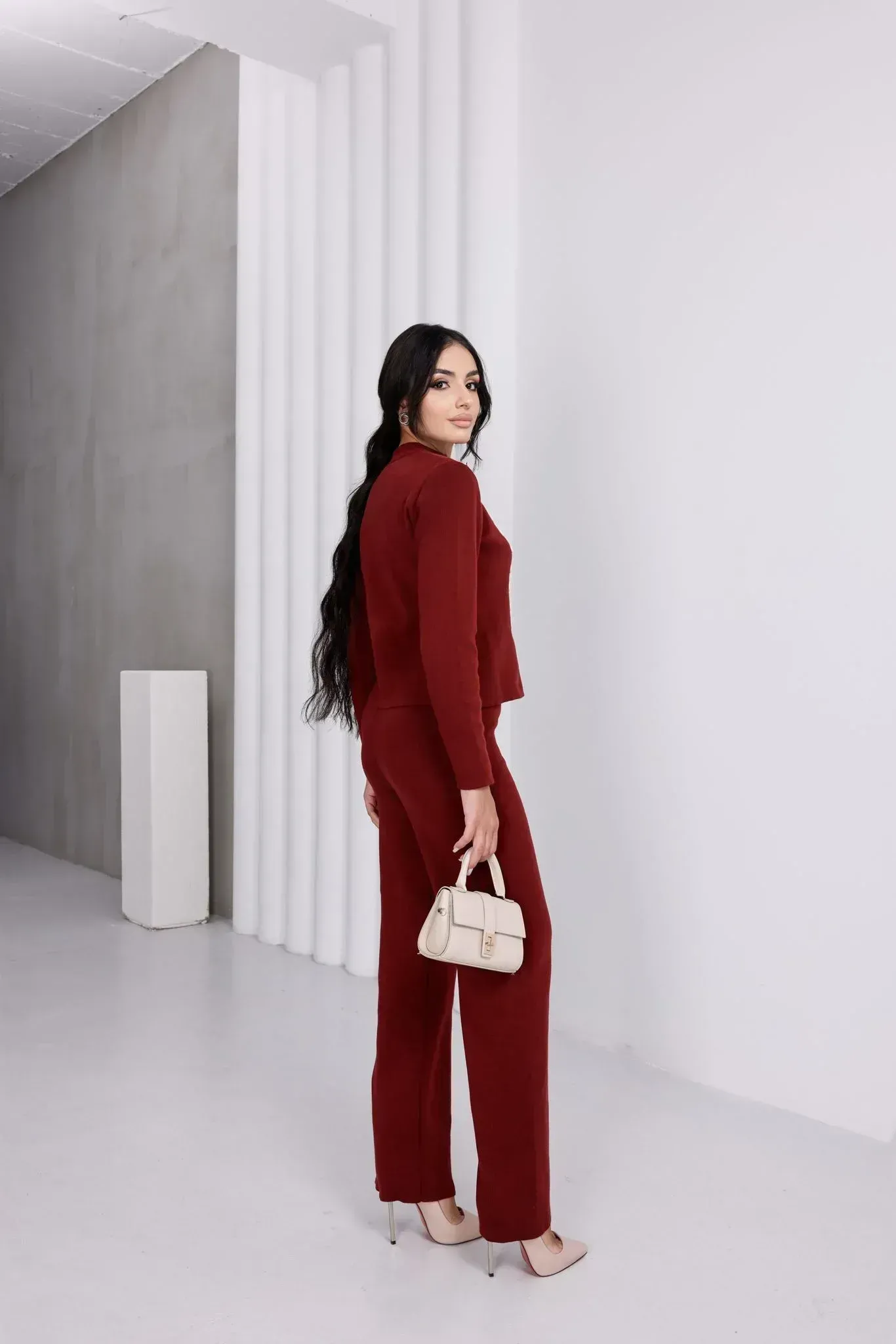 Süvari Model Düğme Detaylı Likralı Standart Beden Triko Takım