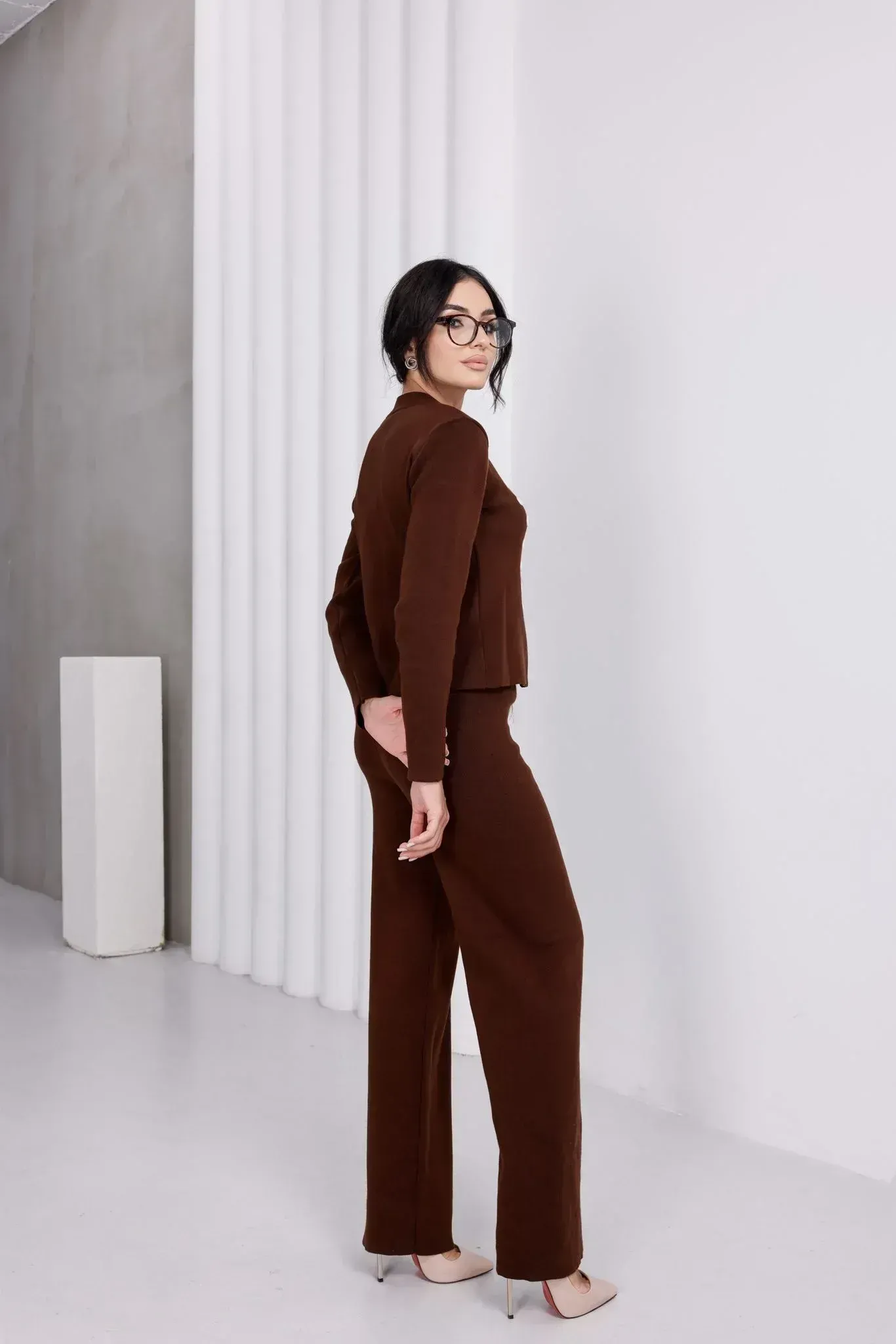 Süvari Model Düğme Detaylı Likralı Standart Beden Triko Takım