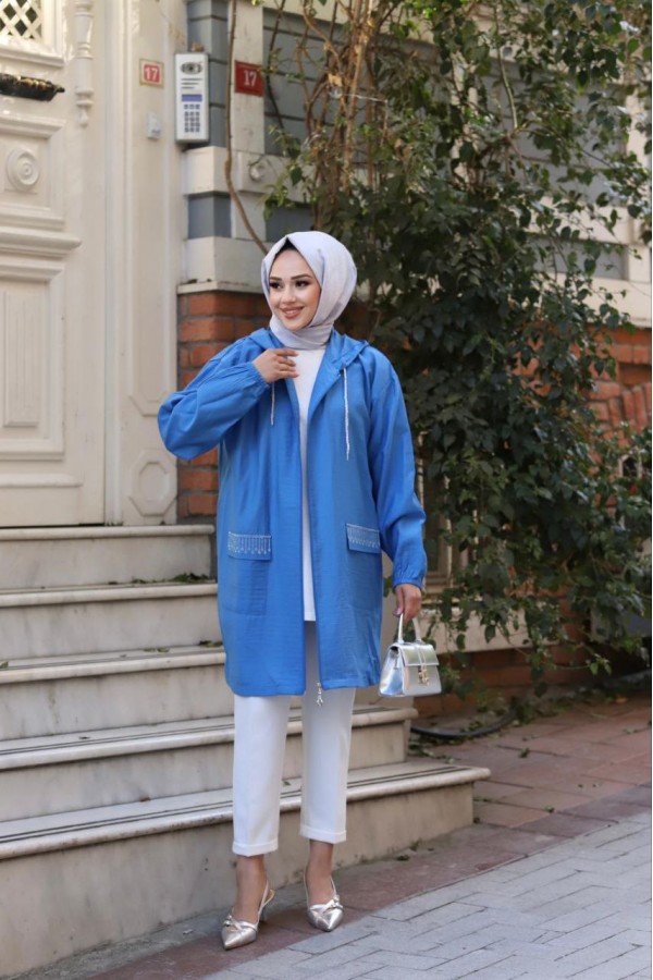 MEVSİMLİK İNCİ TAŞ YAPİŞTİRMALİ KAP  MAVİ