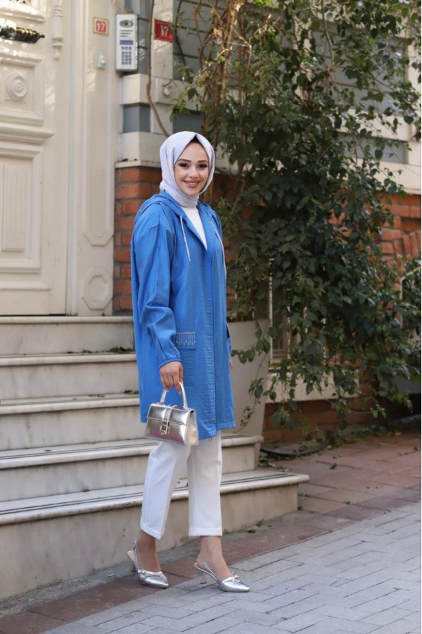 MEVSİMLİK İNCİ TAŞ YAPİŞTİRMALİ KAP  MAVİ