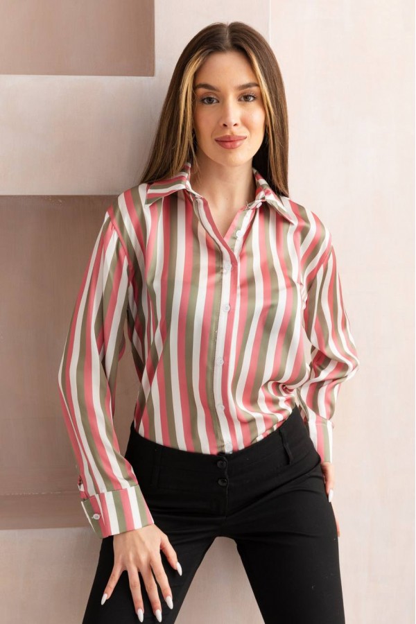 ZARA MODEL CİZGİLİ SATEN GÖMLEK KİREMİT MAVİ