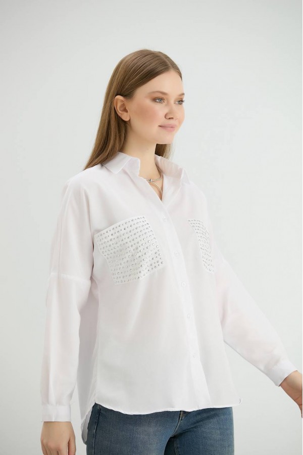 TAŞ CEPLİ.GÖMLEK BEYAZ
