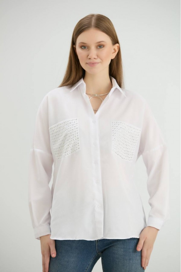 TAŞ CEPLİ.GÖMLEK BEYAZ