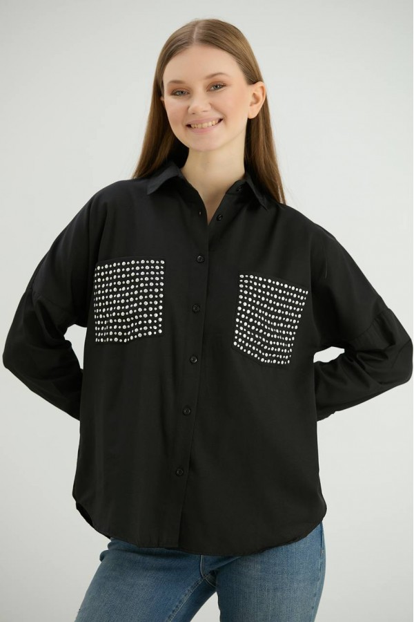 TAŞ CEPLİ GÖMLEK SİYAH