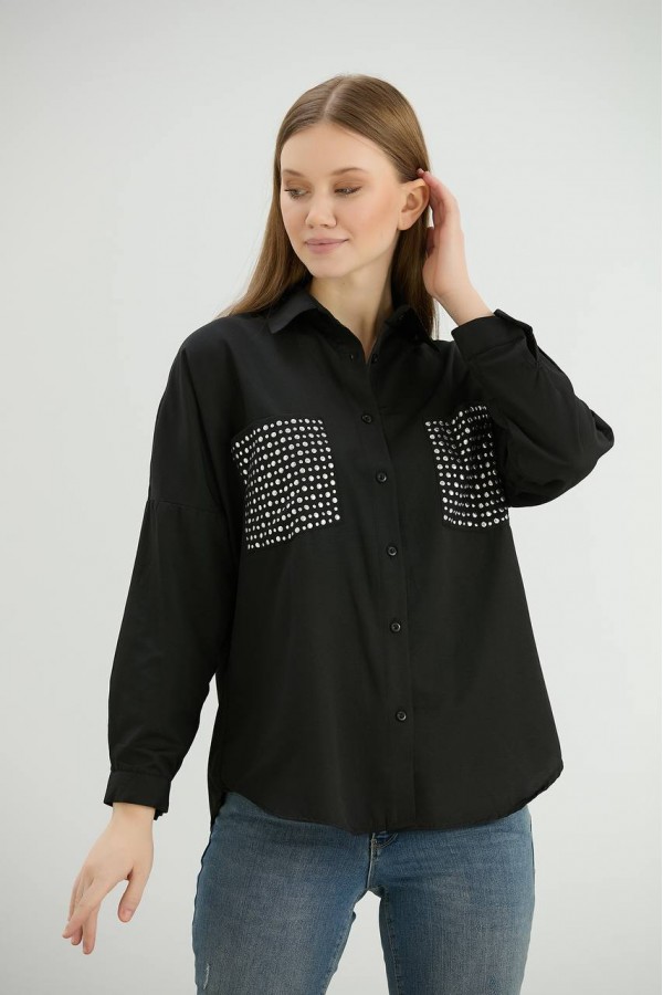 TAŞ CEPLİ GÖMLEK SİYAH