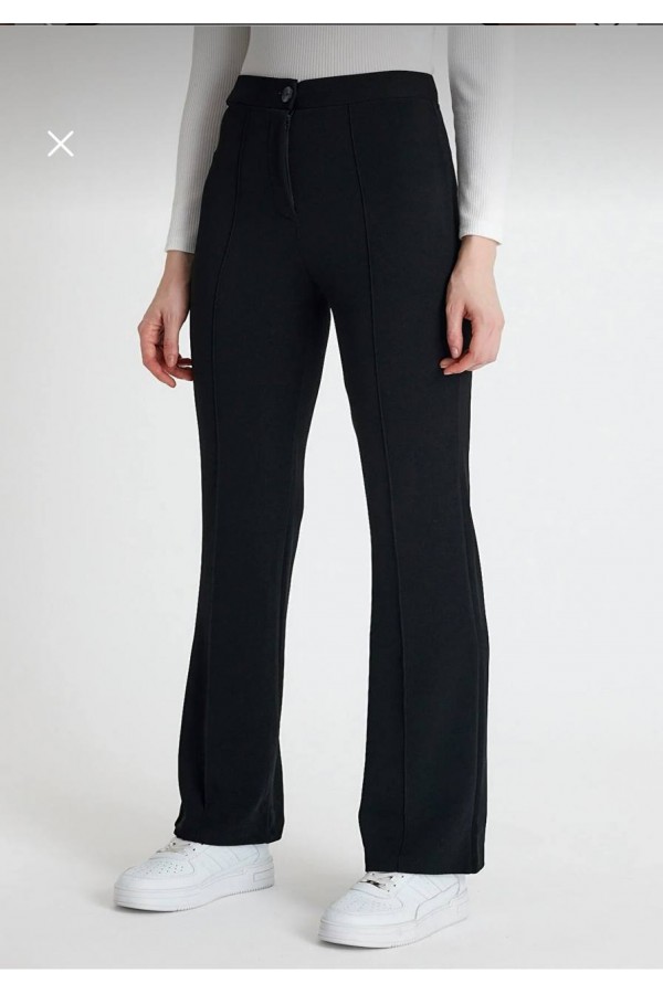 ÖN ÇİMALI PALAZZO PANTOLON SİYAH