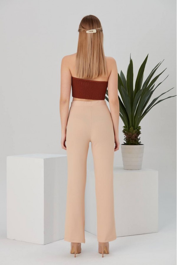 ÖN ÇİMALI PALAZZO PANTOLON BEJ