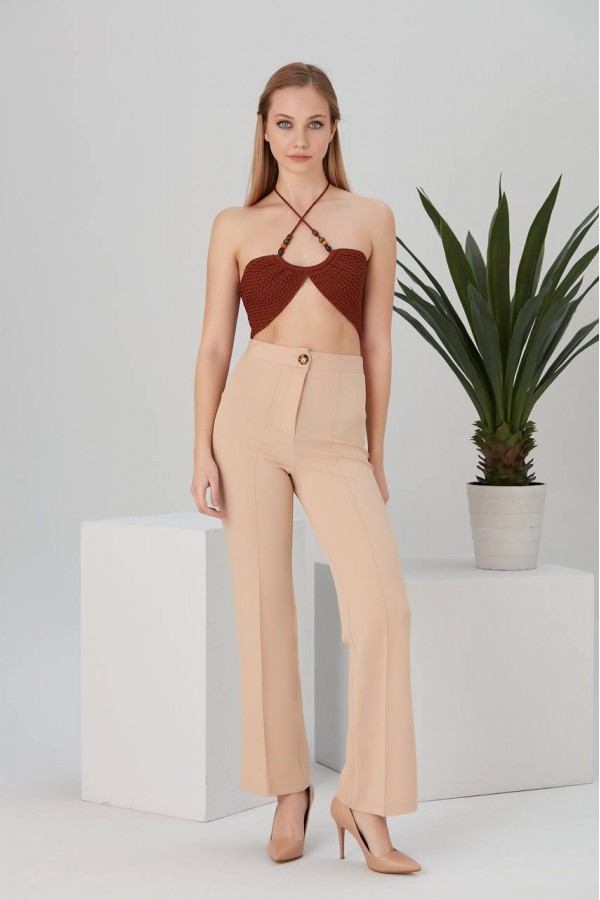 ÖN ÇİMALI PALAZZO PANTOLON BEJ