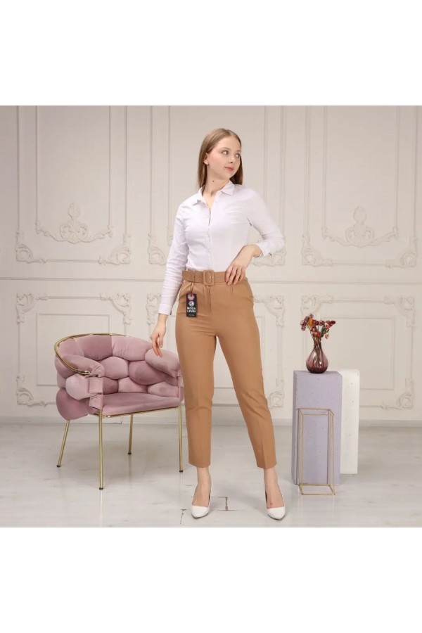 YÜKSEK BEL BİLEK ÜSTÜ PANTOLON DEVE TÜYÜ