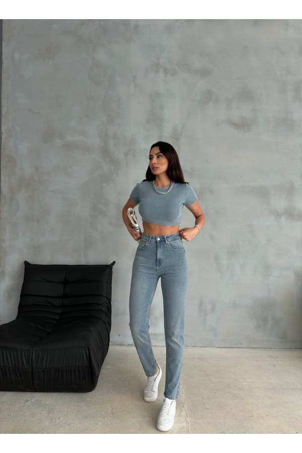 YÜKSEK BEL  MOM COMFORT KOT PANTOLON (LİKRALİ) 