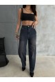 BAGGY  YÜKSEK BEL LİKRALİ KOT PANTOLON  SİYAH
