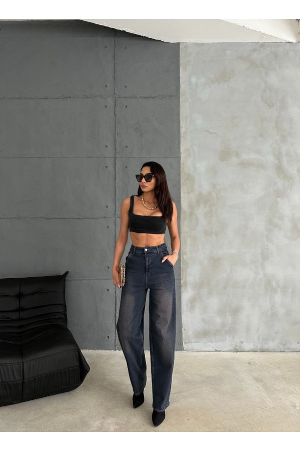 BAGGY  YÜKSEK BEL LİKRALİ KOT PANTOLON  SİYAH