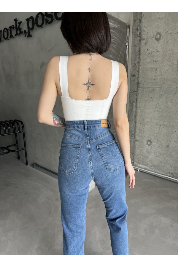 Mom comfort-Blue Lycra YÜKSEK BEL PANTOLON