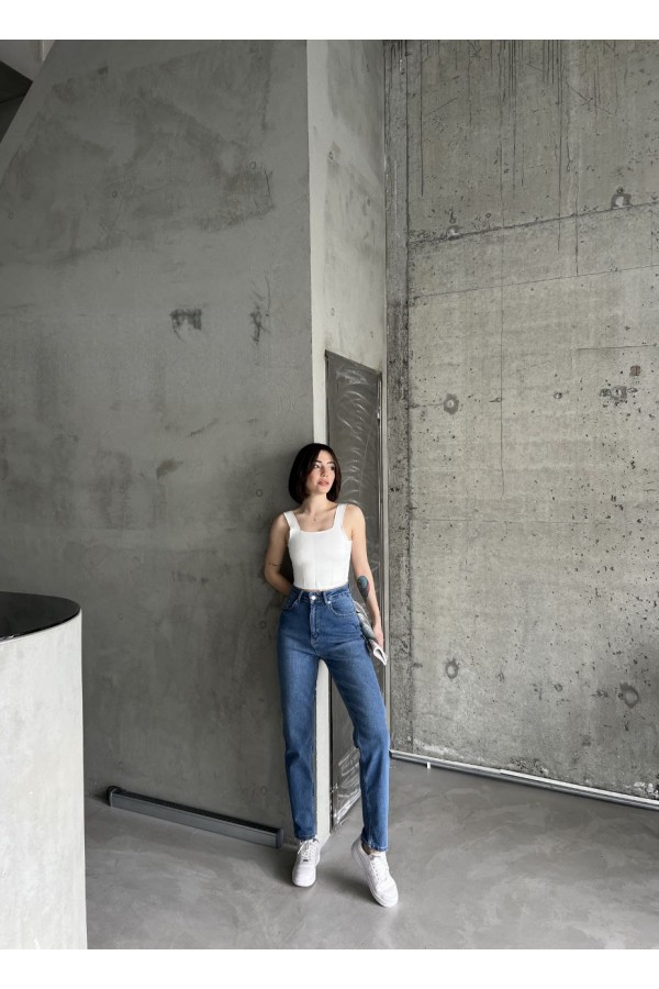 Mom comfort-Blue Lycra YÜKSEK BEL PANTOLON 