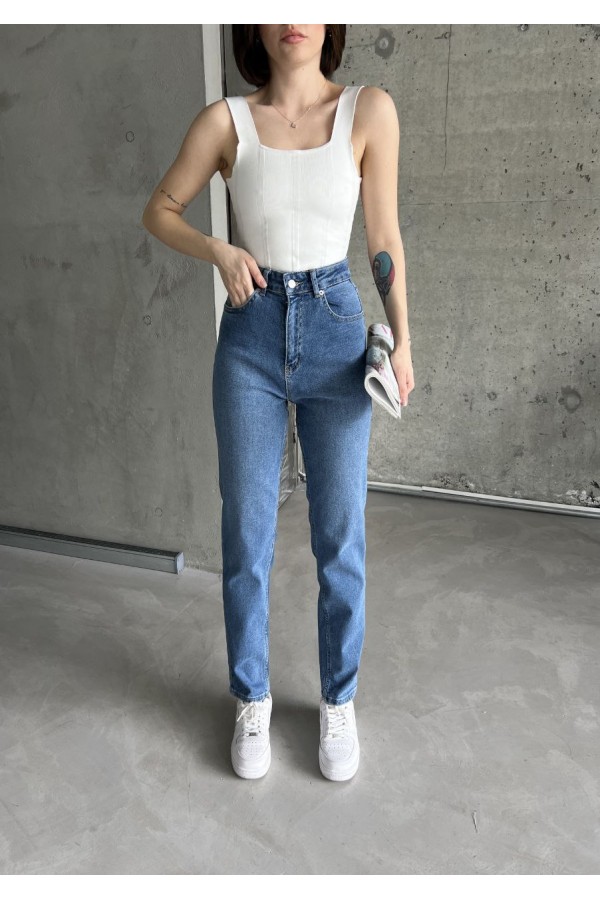 Mom comfort-Blue Lycra YÜKSEK BEL PANTOLON