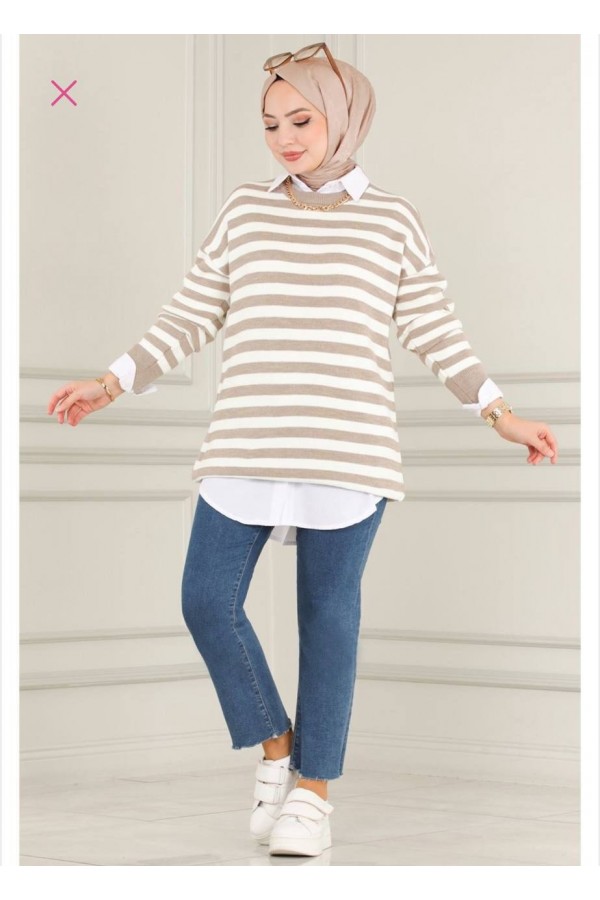 CİZGİLİ KAZAK BEJ