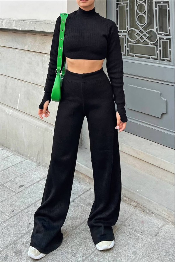 PARMAK GEÇMELİ 2 Lİ TRİKO TAKİM SİYAH