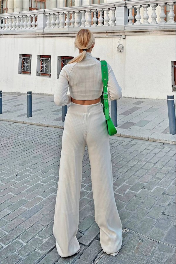 PARMAK GEÇMELİ 2 Lİ  TRİKO TAKİM EKRU