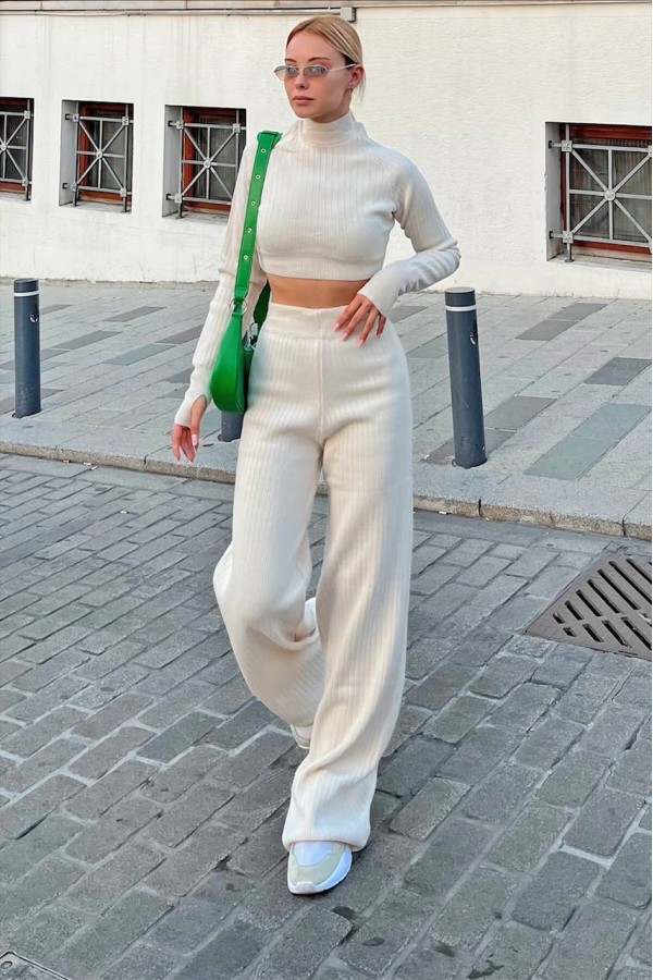 PARMAK GEÇMELİ 2 Lİ  TRİKO TAKİM EKRU