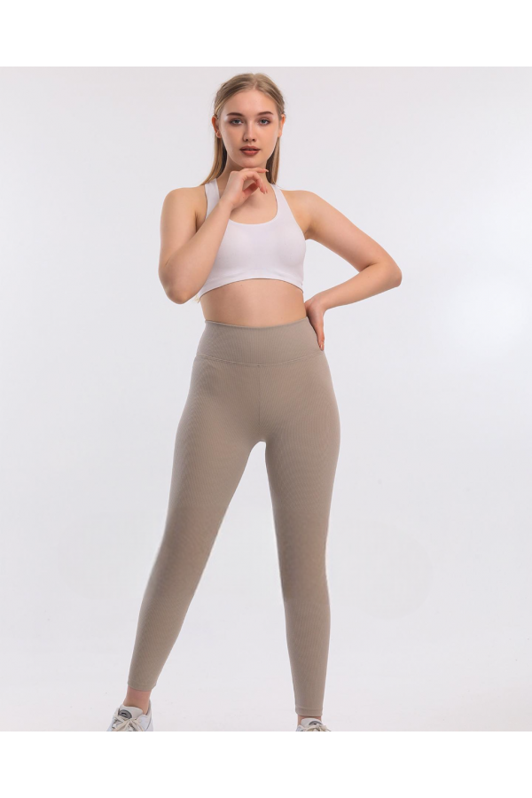 YÜKSEK BEL KEMERLİ ŞARDONLU FİTİLİ TAYT VİZON