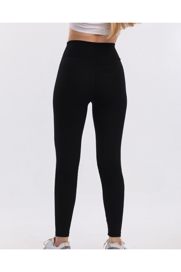 YÜKSEK BEL KEMERLİ ŞARDONLU FİTİLİ TAYT SİYAH