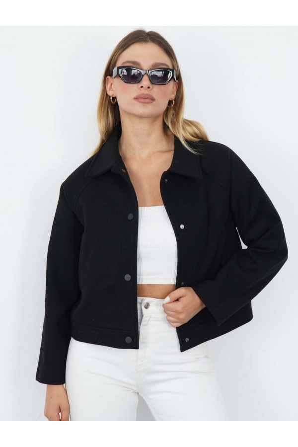 REGLAN KISA KOL KAŞE CEKET  (Cepli, Astarlı) SİYAH