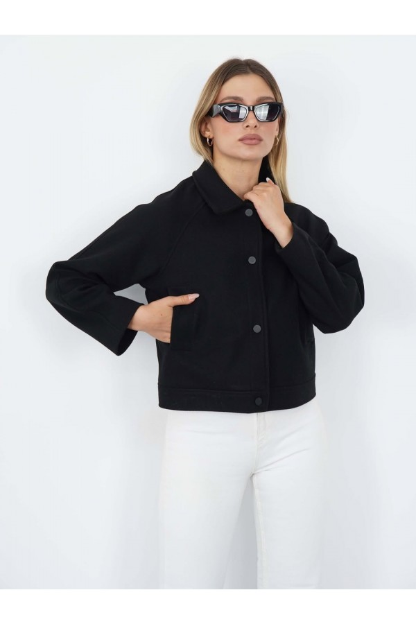 REGLAN KISA KOL KAŞE CEKET  (Cepli, Astarlı) SİYAH