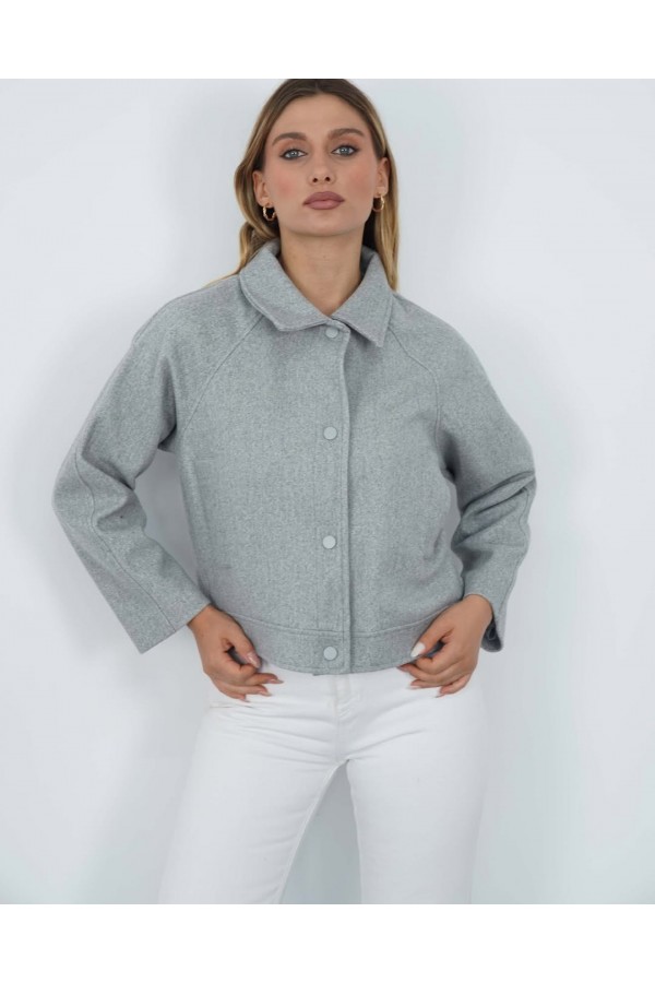 REGLAN KISA KOL KAŞE CEKET  (Cepli, Astarlı) GRİ 