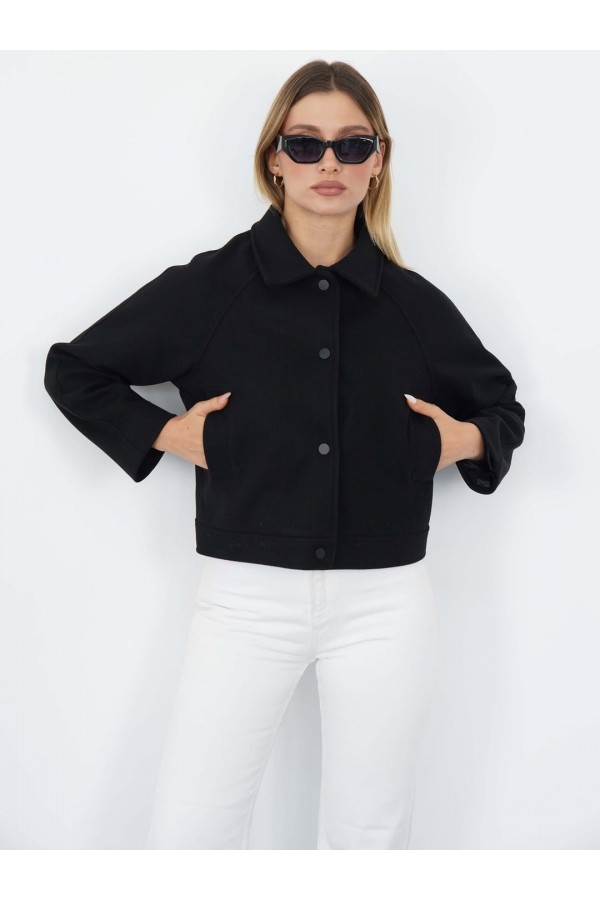 REGLAN KISA KOL KAŞE CEKET  (Cepli, Astarlı) SİYAH