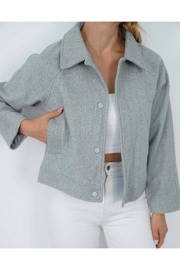 REGLAN KISA KOL KAŞE CEKET  (Cepli, Astarlı) GRİ