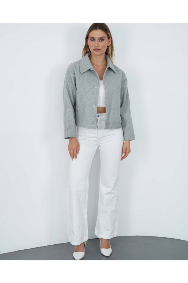 REGLAN KISA KOL KAŞE CEKET  (Cepli, Astarlı) GRİ