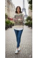 Renkli Çizgili Oversize Triko – Bisiklet Yaka, Likralı, Standart Beden Kadın Kazak RENK(KAHVE MOR)