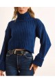 Kalın Örgü Salaş Fit Balıkçı Yaka Triko Kazak – Likralı, Düşük Kollu, Kışlık Kadın Kazak LACİVERT