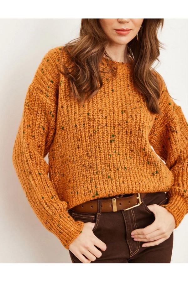 Renkli Melanj Oversize Triko Kazak TURUNCU