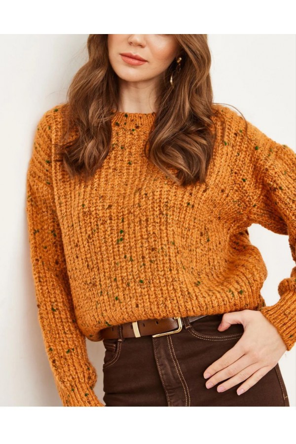 Renkli Melanj Oversize Triko Kazak TURUNCU