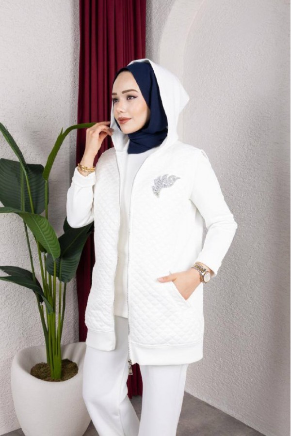 Kapitone Detaylı Yelekli 3’lü Takım – Premium Modal BEYAZ