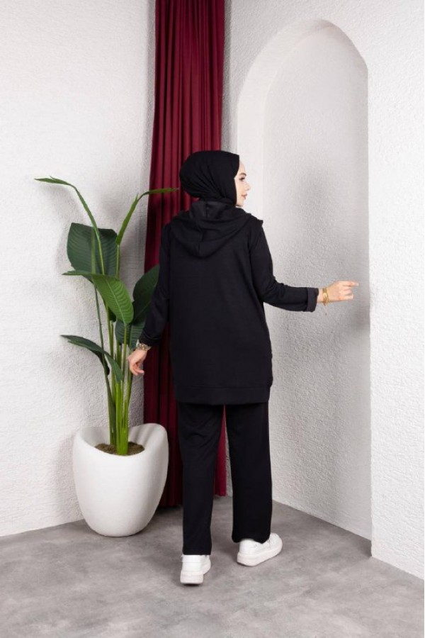 Kapitone Detaylı Yelekli 3’lü Takım – Premium Modal SİYAH