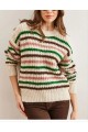 Renkli Çizgili Oversize Triko – Bisiklet Yaka, Likralı, Standart Beden Kadın Kazak RENK ( KAHVE YEŞİL)