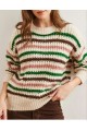 Renkli Çizgili Oversize Triko – Bisiklet Yaka, Likralı, Standart Beden Kadın Kazak RENK ( KAHVE YEŞİL