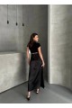 DÜZ SATEN DAR KESİMLİ BELİ LASTİKLİ ETEK