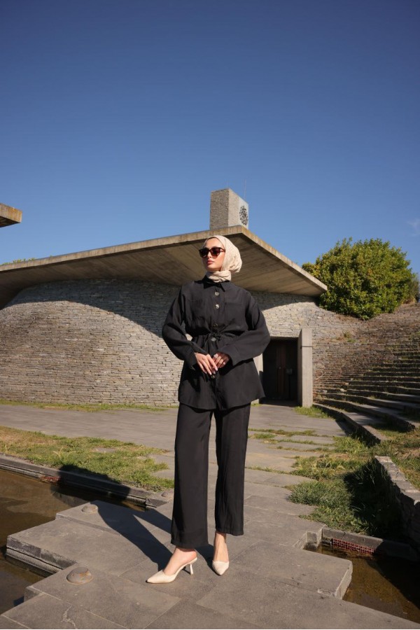 DÜĞME DETAYLI BELDEN BAĞLAMALI 2 Lİ TAKİM  SİYAH