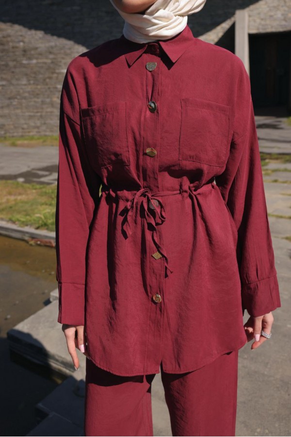 DÜĞME DETAYLI BELDEN BAĞLAMALI 2 Lİ TAKİM  BORDO