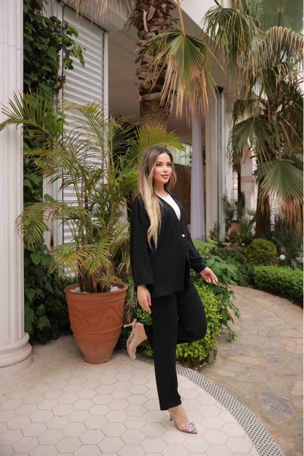 TEK DÜĞMELİ CEKETLİ TAKİM SİYAH