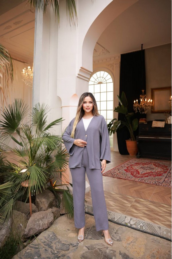 TEK DÜĞMELİ CEKETLİ TAKİM KOYU GRİ