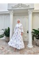 Hakim Yaka Kuşaklı Çiçek Desenli Pamuklu Terikoton Elbise - Dantel Detaylı