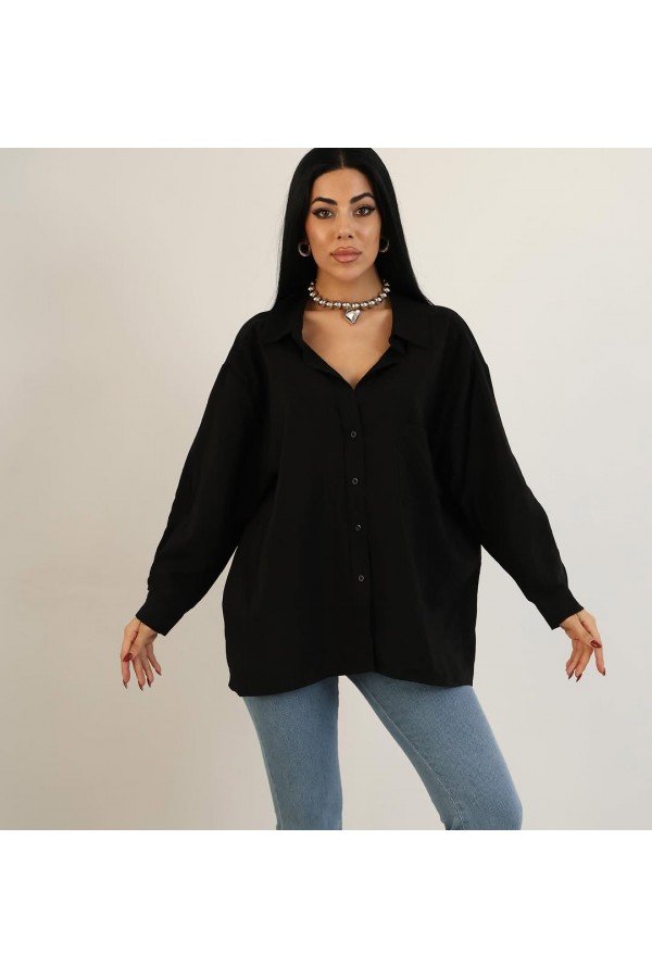 OVERSİZE STANDART BEDEN TEK CEPLİ GÖMLEK SİYAH