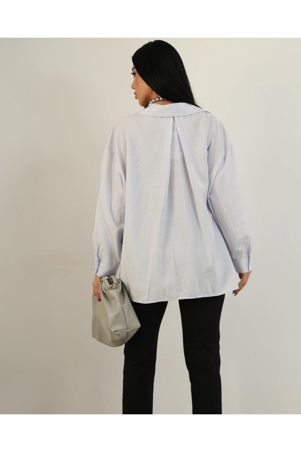 OVERSİZE STANDART BEDEN TEK CEPLİ GÖMLEK BUZ MAVİ