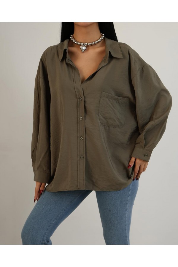 OVERSİZE STANDART BEDEN TEK CEPLİ GÖMLEK HAKİ