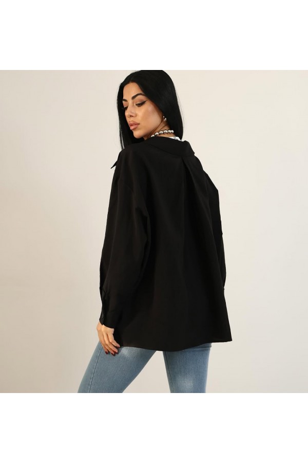 OVERSİZE STANDART BEDEN TEK CEPLİ GÖMLEK SİYAH